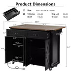 53.5" Farmhouse Kitchen Storage Island with Power Supply, Drop Leaf and Wheels