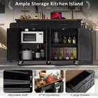 53.5" Farmhouse Kitchen Storage Island with Power Supply, Drop Leaf and Wheels