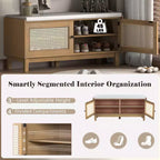 43" Rattan Entryway Bench with Storage and Cushion