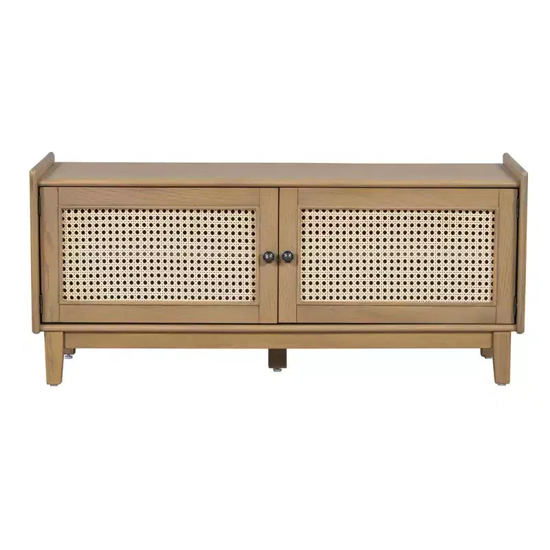 43" Rattan Entryway Bench with Storage and Cushion