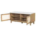 43" Rattan Entryway Bench with Storage and Cushion