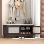 43" Rattan Entryway Bench with Storage and Cushion