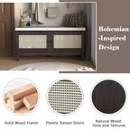 43" Rattan Entryway Bench with Storage and Cushion