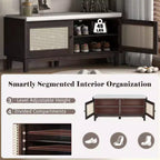 43" Rattan Entryway Bench with Storage and Cushion