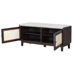 43" Rattan Entryway Bench with Storage and Cushion
