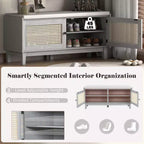 43" Rattan Entryway Bench with Storage and Cushion