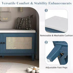 43" Rattan Entryway Bench with Storage and Cushion