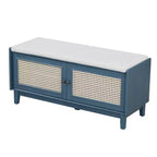 43" Rattan Entryway Bench with Storage and Cushion