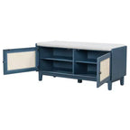 43" Rattan Entryway Bench with Storage and Cushion