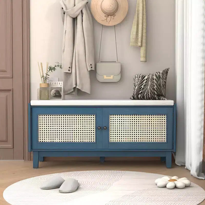GDFStudio Haydn 43  Rattan Entryway Bench with Storage and Cushion
