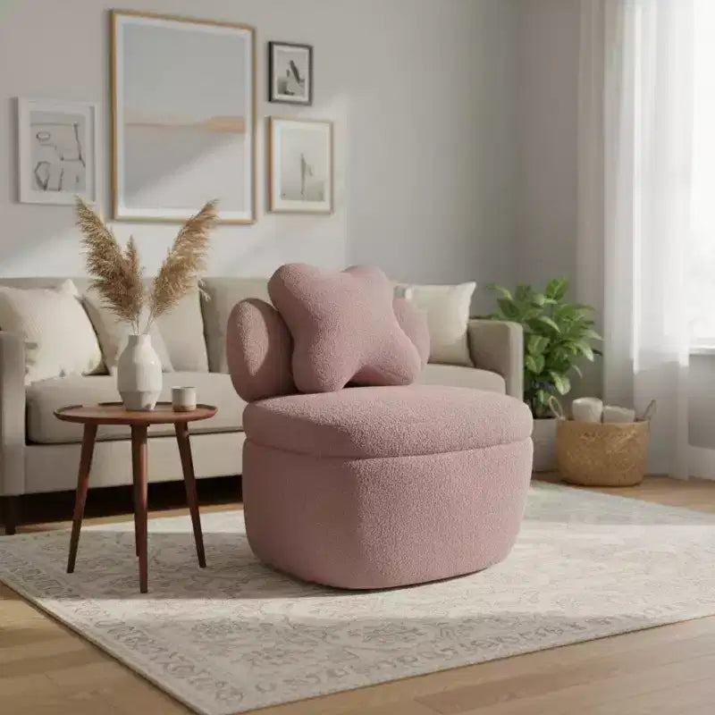 Teddy Bear Accent Chair, Fluffy Boucle Upholstered Cloud-Shaped Armchair, Cute Single Sofa for Bedroom or Living Room, Cozy Fluffy Chair