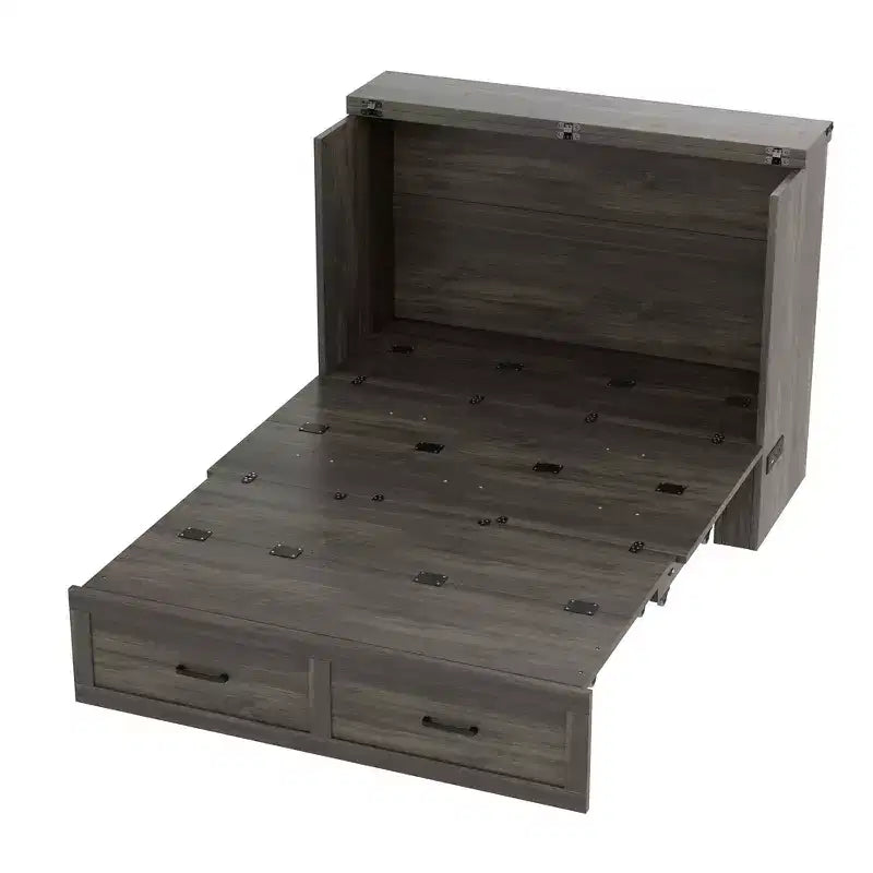 Full Size Murphy Bed Cabinet, Foldable Platform Bed Frame with Storage Drawer