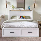 Full Size Murphy Bed Cabinet, Foldable Platform Bed Frame with Storage Drawer
