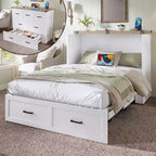 Full Size Murphy Bed Cabinet, Foldable Platform Bed Frame with Storage Drawer