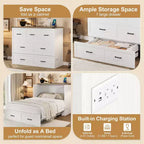 Full Size Murphy Bed Cabinet, Foldable Platform Bed Frame with Storage Drawer