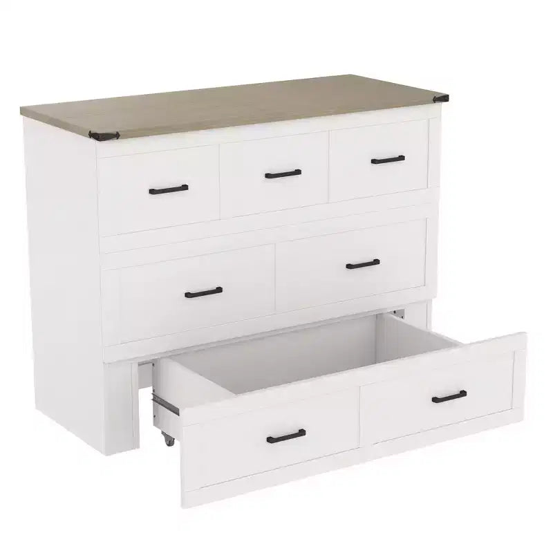 Full Size Murphy Bed Cabinet, Foldable Platform Bed Frame with Storage Drawer