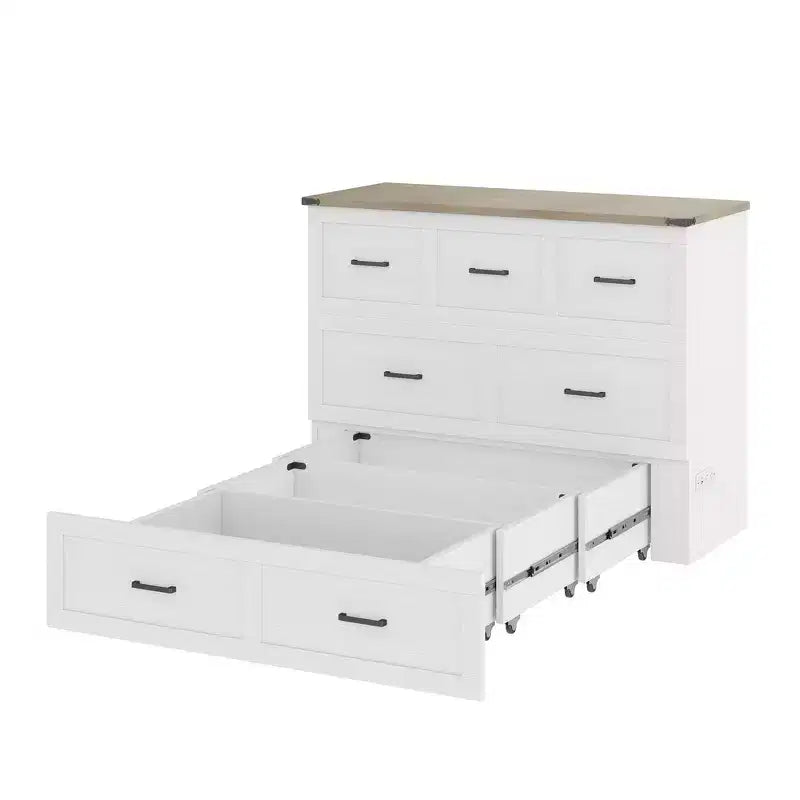 Full Size Murphy Bed Cabinet, Foldable Platform Bed Frame with Storage Drawer