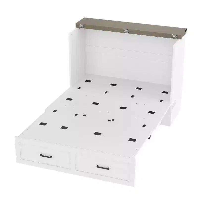 Full Size Murphy Bed Cabinet, Foldable Platform Bed Frame with Storage Drawer