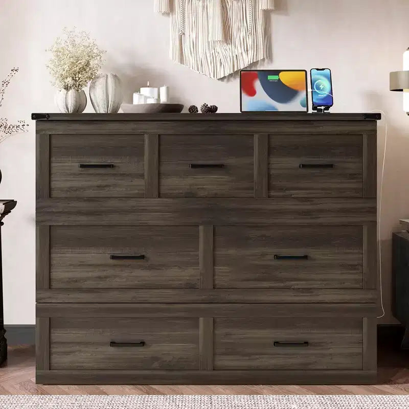 Full Size Murphy Bed Cabinet, Foldable Platform Bed Frame with Storage Drawer
