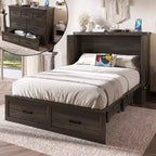 Full Size Murphy Bed Cabinet, Foldable Platform Bed Frame with Storage Drawer