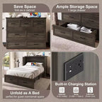 Full Size Murphy Bed Cabinet, Foldable Platform Bed Frame with Storage Drawer