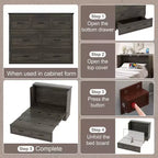 Full Size Murphy Bed Cabinet, Foldable Platform Bed Frame with Storage Drawer