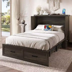 Whisen Full Size Murphy Bed Cabinet, Foldable Platform Bed Frame with 1 Large Storage Drawer