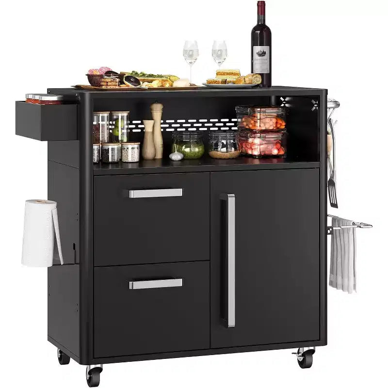 Outdoor Grill Cart with Storage, Mobile Kitchen Island with Stainless Steel Top, Locking Wheels for Food Prep and BBQ, 300 LB Capacity