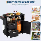Outdoor Grill Cart with Storage, Mobile Kitchen Island with Stainless Steel Top, Locking Wheels for Food Prep and BBQ, 300 LB Capacity