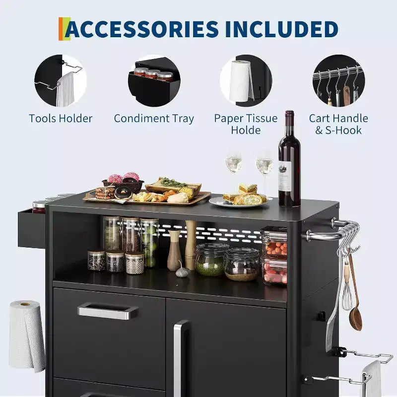 Outdoor Grill Cart with Storage, Mobile Kitchen Island with Stainless Steel Top, Locking Wheels for Food Prep and BBQ, 300 LB Capacity
