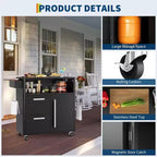 Outdoor Grill Cart with Storage, Mobile Kitchen Island with Stainless Steel Top, Locking Wheels for Food Prep and BBQ, 300 LB Capacity