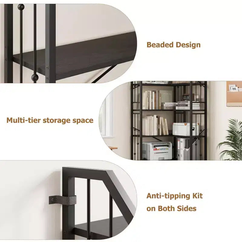 Tall Corner Bookshelf, L-Shaped 5/7 Tier Bookcase with Metal Frame, Space-Saving Design