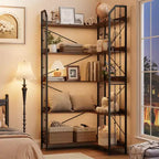 Tall Corner Bookshelf, L-Shaped 5/7 Tier Bookcase with Metal Frame, Space-Saving Design