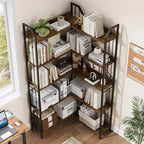 Tall Corner Bookshelf, L-Shaped 5/7 Tier Bookcase with Metal Frame, Space-Saving Design