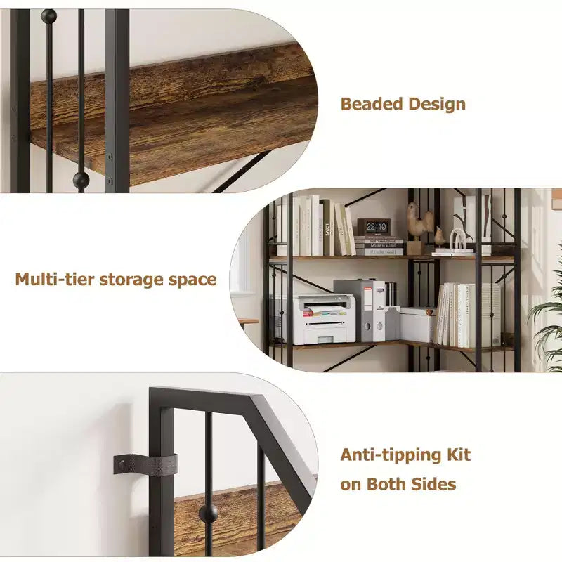 Tall Corner Bookshelf, L-Shaped 5/7 Tier Bookcase with Metal Frame, Space-Saving Design
