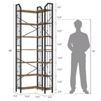 Tall Corner Bookshelf, L-Shaped 5/7 Tier Bookcase with Metal Frame, Space-Saving Design