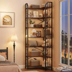 Tall Corner Bookshelf, L-Shaped 5/7 Tier Bookcase with Metal Frame, Space-Saving Design