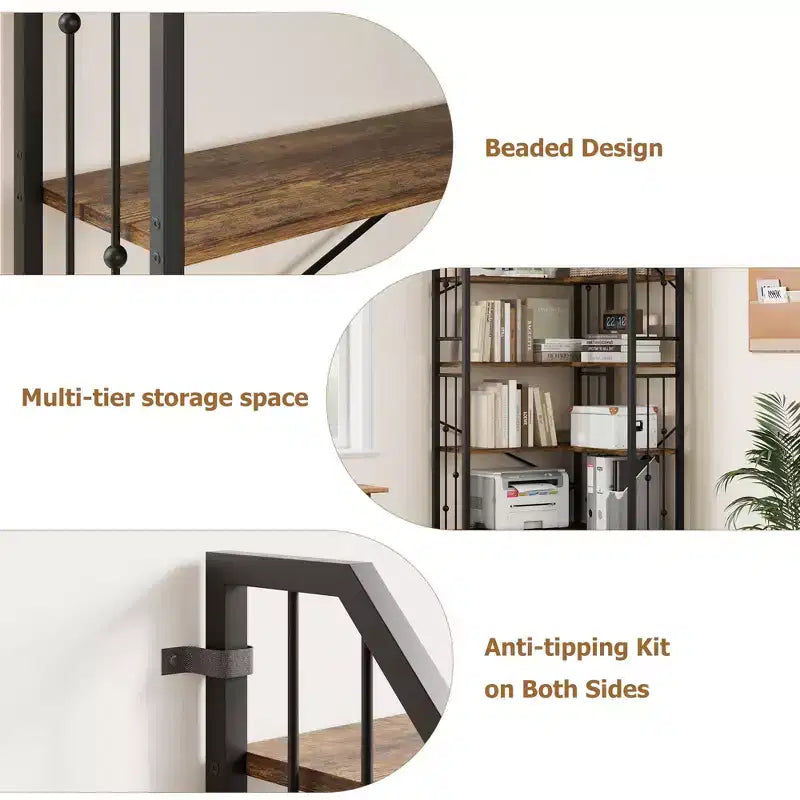 Tall Corner Bookshelf, L-Shaped 5/7 Tier Bookcase with Metal Frame, Space-Saving Design