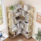 Tall Corner Bookshelf, L-Shaped 5/7 Tier Bookcase with Metal Frame, Space-Saving Design