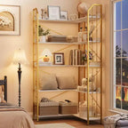 Tall Corner Bookshelf, L-Shaped 5/7 Tier Bookcase with Metal Frame, Space-Saving Design