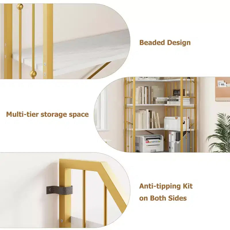Tall Corner Bookshelf, L-Shaped 5/7 Tier Bookcase with Metal Frame, Space-Saving Design