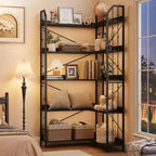 Tall Corner Bookshelf, L-Shaped 5/7 Tier Bookcase with Metal Frame, Space-Saving Design