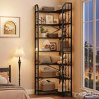 Tall Corner Bookshelf, L-Shaped 5/7 Tier Bookcase with Metal Frame, Space-Saving Design