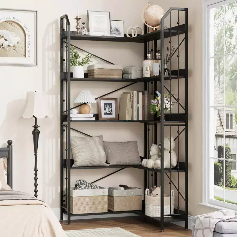 COZONY Tall Corner Bookshelf, L-Shaped 5/7 Tier Bookcase with Metal Frame, Space-Saving Design