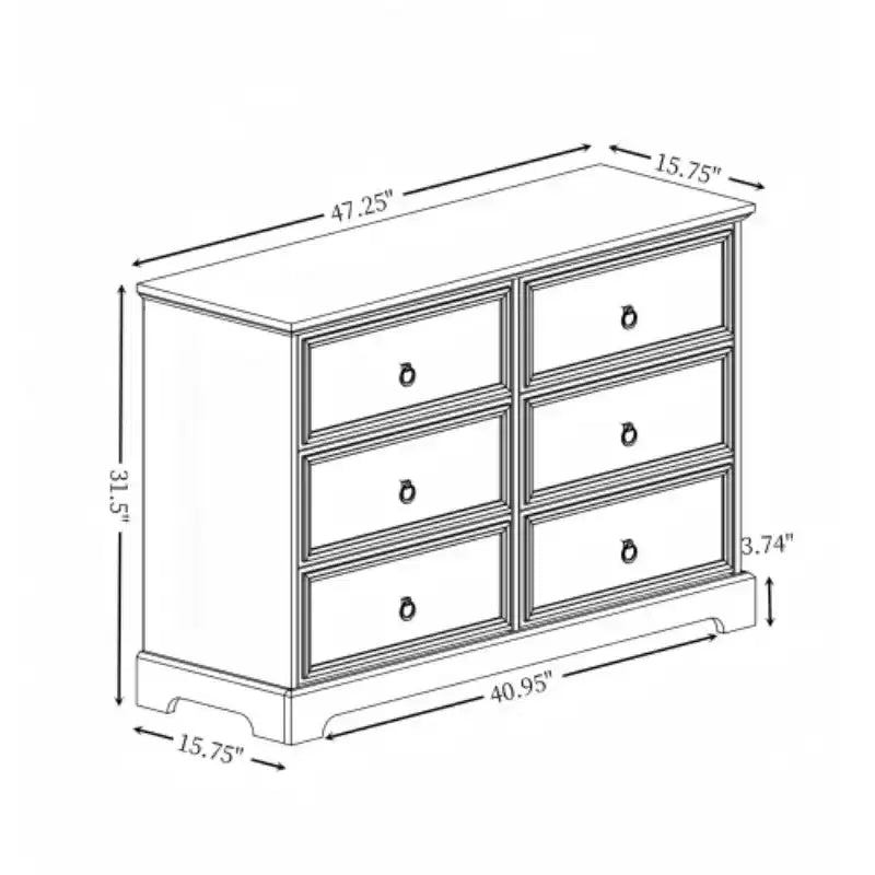 6 Drawer Wood Chest of Drawers with Storage, Tall Nightstand, Side End Table, Free-Standing Storage Cabinet for Bedroom