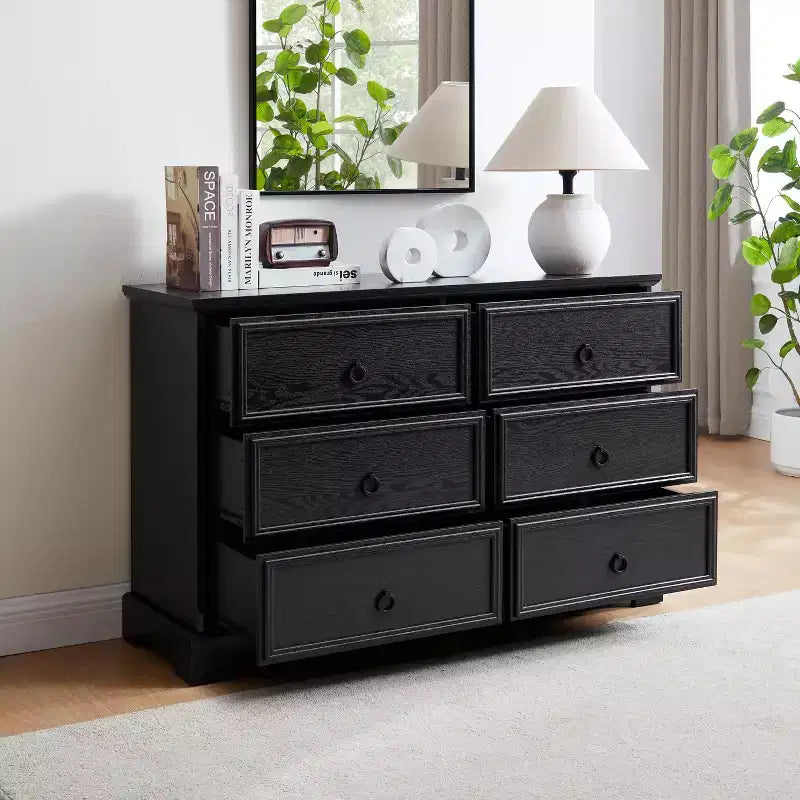 6 Drawer Wood Chest of Drawers with Storage, Tall Nightstand, Side End Table, Free-Standing Storage Cabinet for Bedroom