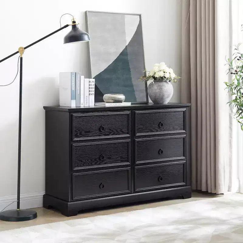 6 Drawer Wood Chest of Drawers with Storage, Tall Nightstand, Side End Table, Free-Standing Storage Cabinet for Bedroom
