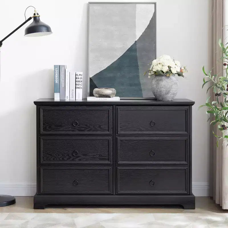 6 Drawer CabinetWood Chest of Drawers with Storage, Tall Nightstand, Side End Table, Accent Free-Standing Storage Cabinet for Bedroom
