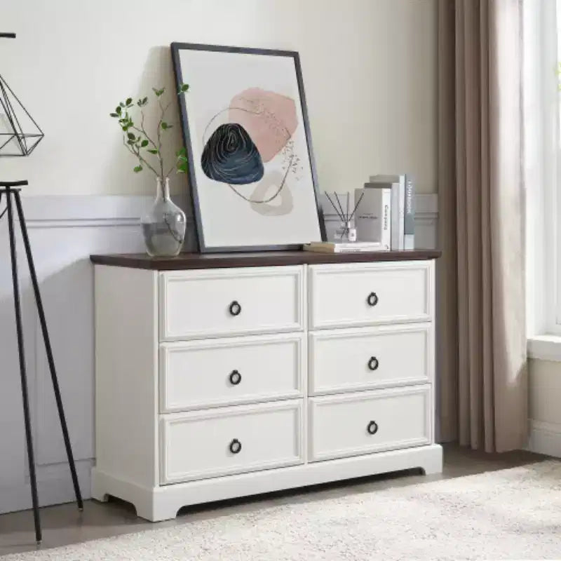 6 Drawer Wood Chest of Drawers with Storage, Tall Nightstand, Side End Table, Free-Standing Storage Cabinet for Bedroom