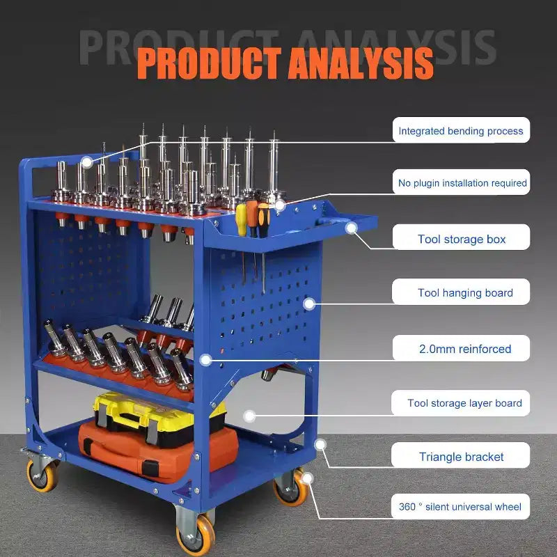 35-Slot CNC Tool Storage Cart with Wheels & Drawers, Heavy-Duty Steel Mobile Organizer for Machine Shop & Workshop